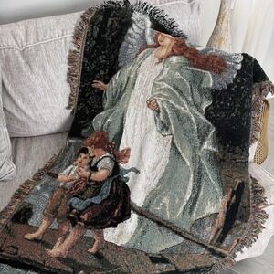 Guardian Angel- Children Crossing River Tapestry Throw Cotton  52"×37"